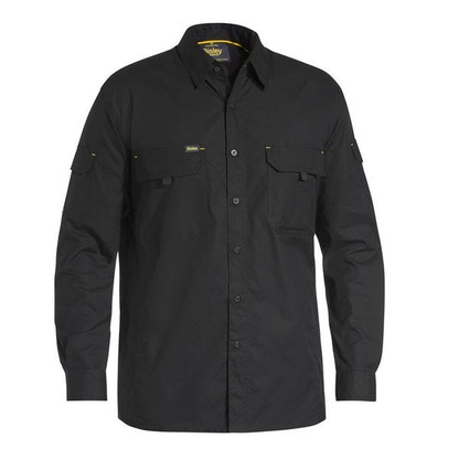 Black long sleeve, cooling design, tradie and worksite, Bisley BS6414 Mens X Airflow Ripstop Long Sleeve Shirt, front view
