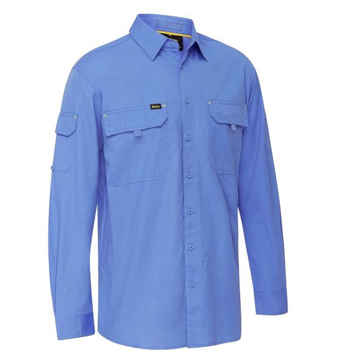 Light blue, classic utility shirt, multiple pockets, front view Bisley BS6414 Mens X Airflow Ripstop Long Sleeve Shirt