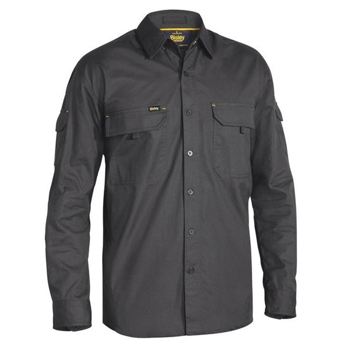 Charcoal dark grey, front view, premium fabric, Bisley BS6414 Mens X Airflow Ripstop Long Sleeve Shirt