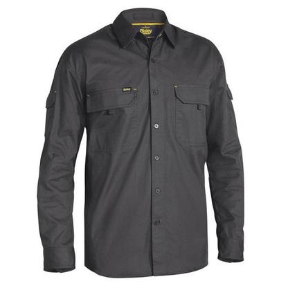 Charcoal dark grey, front view, premium fabric, Bisley BS6414 Mens X Airflow Ripstop Long Sleeve Shirt