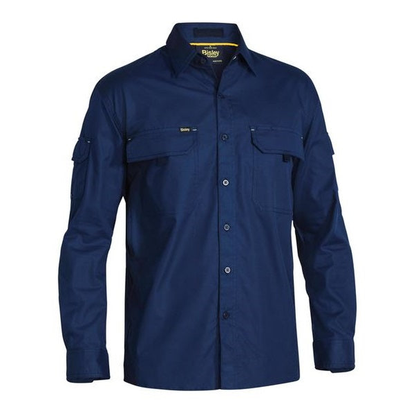 Navy blue, smart, double front pockets, Bisley BS6414 Mens X Airflow Ripstop Long Sleeve Shirt, front view