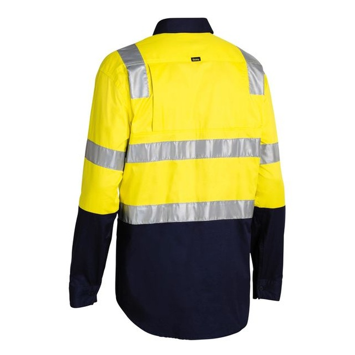 Bisley BS6432T 3M Taped Cool Lightweight Shirt With Shoulder Tape, rear view, yellow/navy