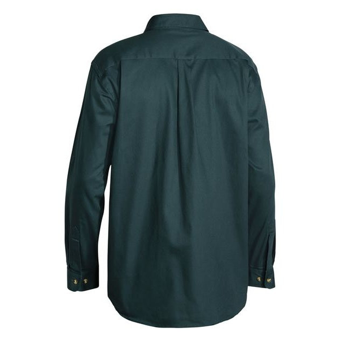 Bottle green, rear view, Bisley BS6433 Cotton Drill Long Sleeve Shirt