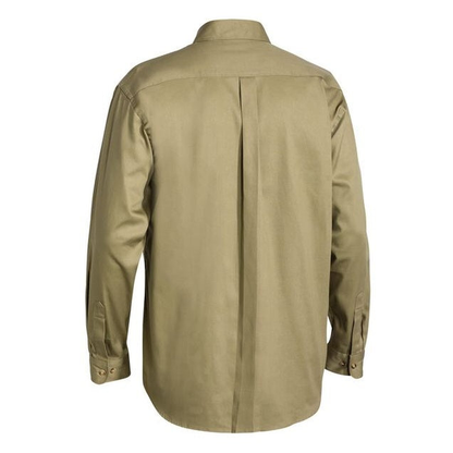 Bisley BS6433 Cotton Drill Long Sleeve Shirt, khaki, rear view
