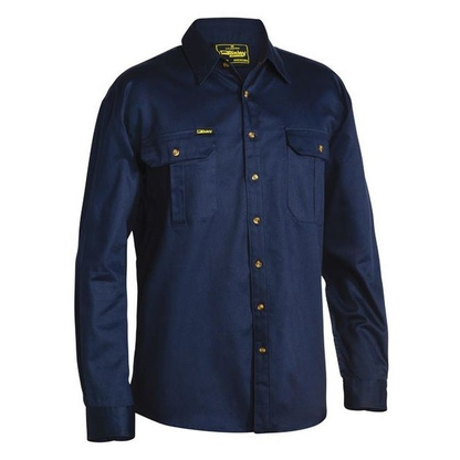 Navy blue, front view, workwear, Bisley BS6433 Cotton Drill Long Sleeve Shirt