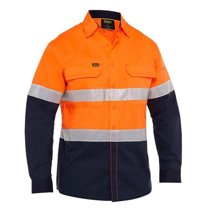 Orange/navy, worksite, safety shirts, Bisley BS6491T X Airflow HiVs Taped Stretch Ripstop Shirt, front view