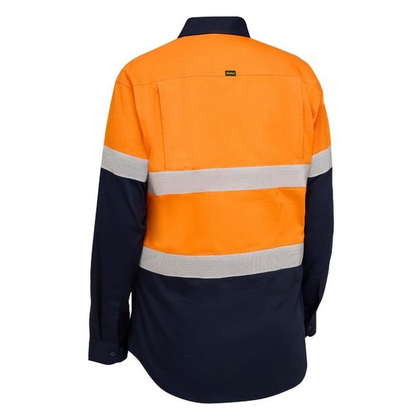 Bisley BS6495T Taped Hi Vis Ripstop Vented Shirt, rear view, orange/navy