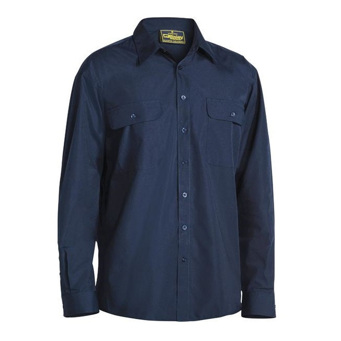 Classic navy, mens workwear, front view, traditional fit Bisley BS6526 Permanent Press Long Sleeve Shirt