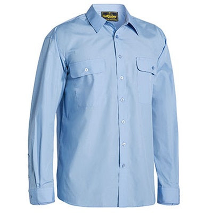 Bisley BS6526 Permanent Press Long Sleeve Shirt, light blue, two chest pockets, breathable fabric, front view