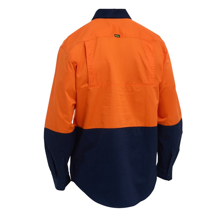 Bisley BS6695 Hi Vis Lightweight Drill Shirt orange/navy, rear view