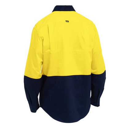 Bisley BS6695 Hi Vis Lightweight Drill Shirt, yellow/navy, rear view