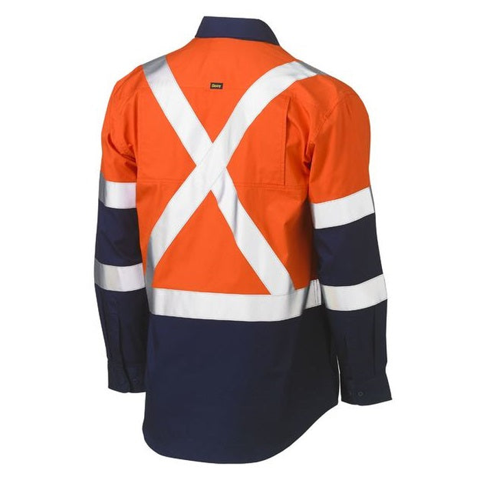 Bisley BS6696XT X Taped Biomotion 2-Tone HiVis Lightweight Drill Shirt, navy/orange, rear view