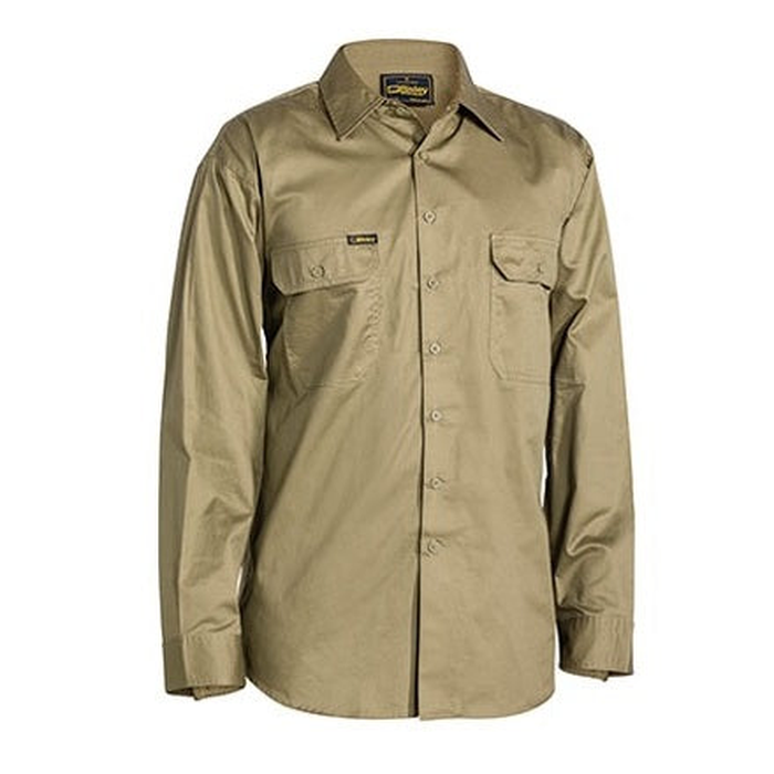 Khaki, mens, two chest pockets, Bisley BS6893 Cool Lightweight Drill Long Sleeve Shirt, front view