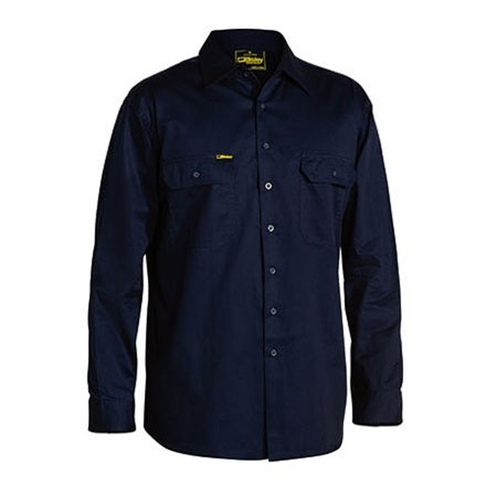 Mens, Navy blue, button up, premium, Bisley BS6893 Cool Lightweight Drill Long Sleeve Shirt, front view