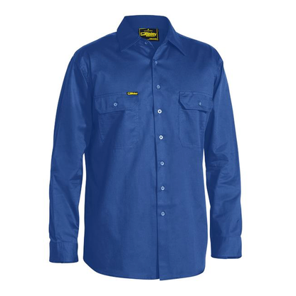 Royal blue, worksite, tradie, cotton drill, front view, Bisley BS6893 Cool Lightweight Drill Long Sleeve Shirt