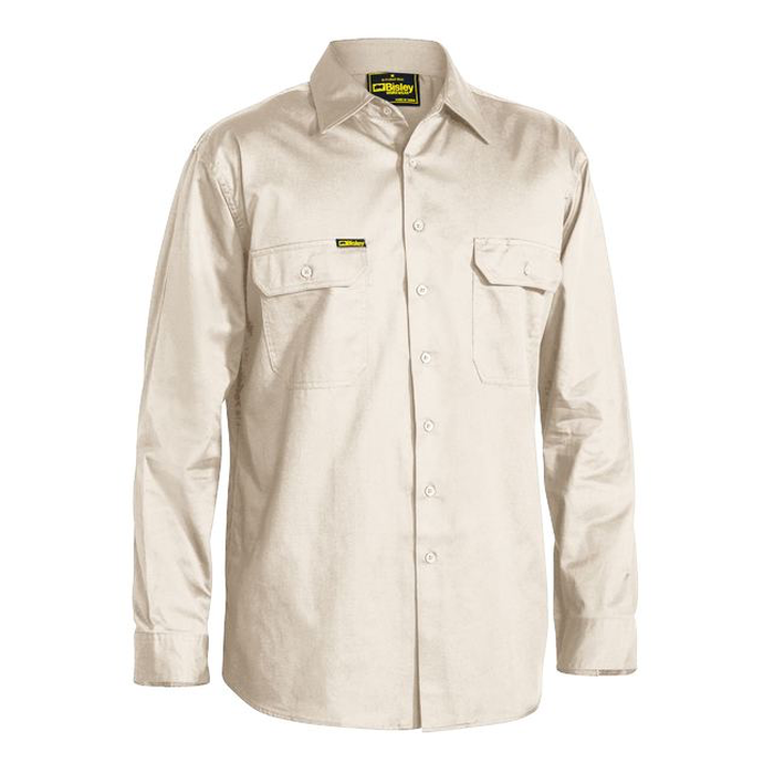 Bisley BS6893 Cool Lightweight Drill Long Sleeve Shirt, sand, traditional fit, durable, front view