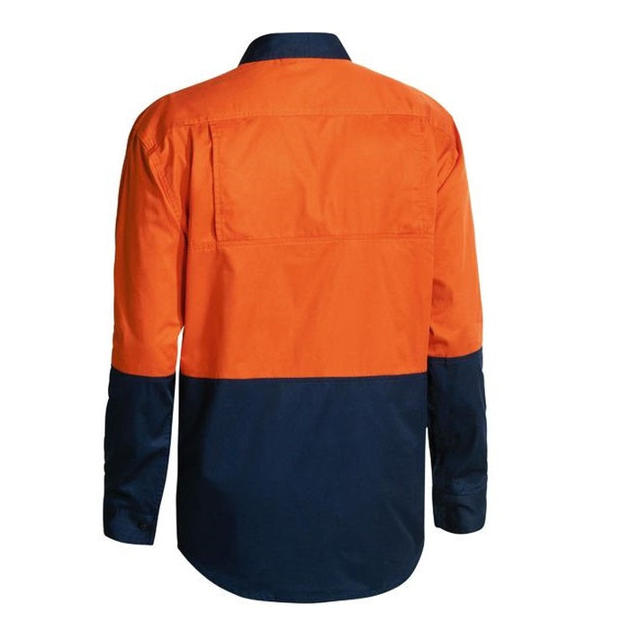 Two tone, hi vis, rear view, orange/navy, Bisley BS6895 Cool Vent 2-Tone Lightweight Long Sleeve Shirt
