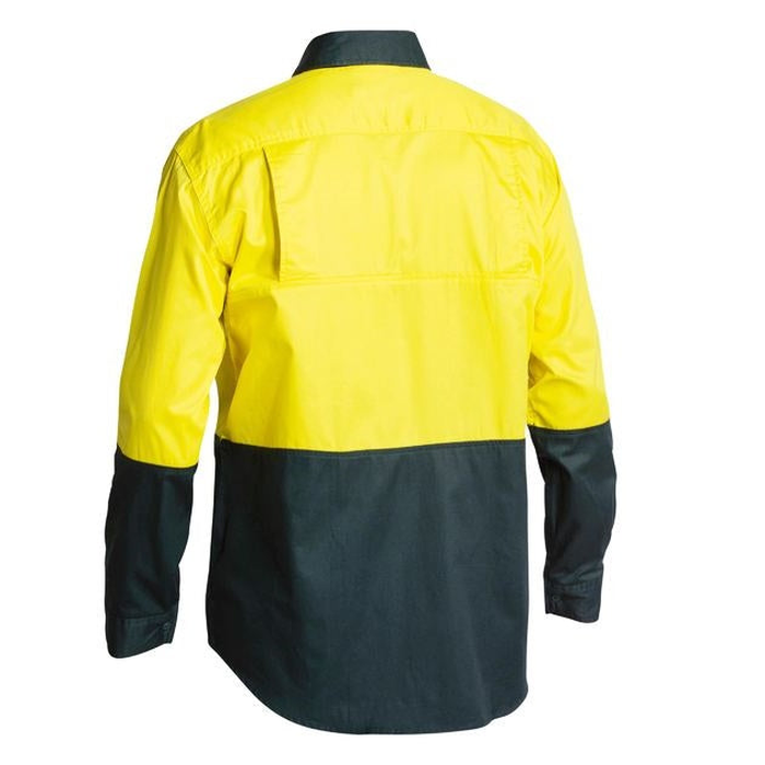 Bisley BS6895 Cool Vent 2-Tone Lightweight Long Sleeve Shirt, yellow/bottle, rear view