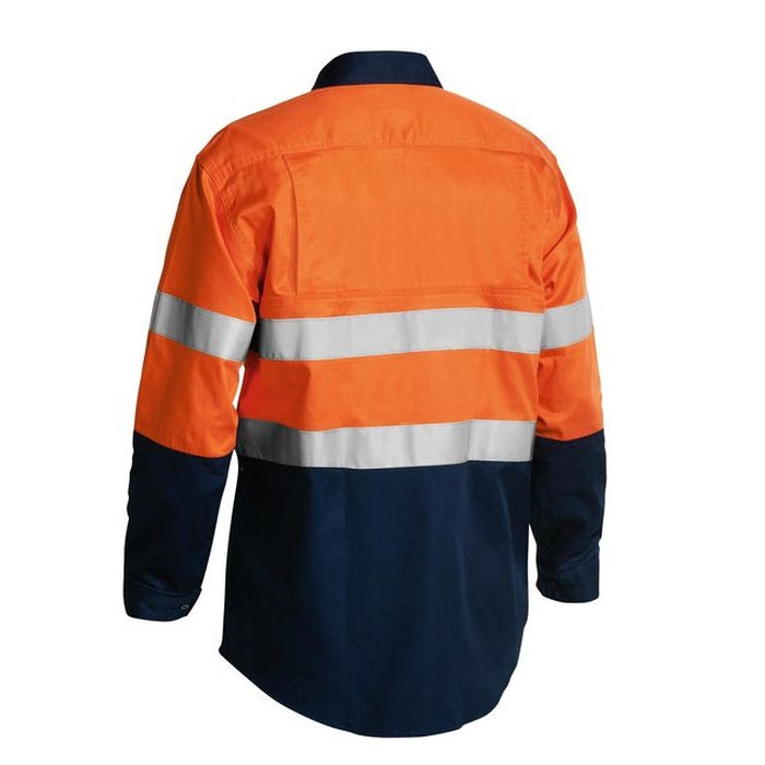 Orange/Navy, reflective tape hoop design, Bisley BS6896 Mens Long Sleeve Taped Shirt, front view
