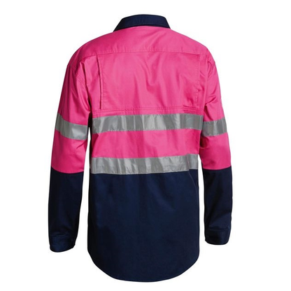 Pink/navy rear view, Bisley BS6896 Mens Long Sleeve Taped Shirt
