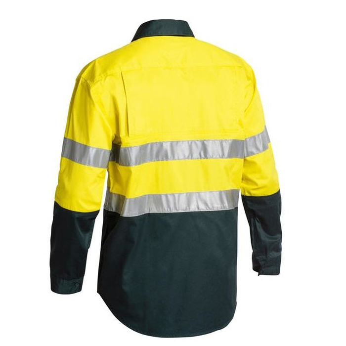 Bisley BS6896 Mens Long Sleeve Taped Shirt, yellow/bottle green rear view