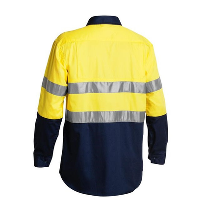 Bisley BS6896 Mens Long Sleeve Taped Shirt, yellow/navy, rear view