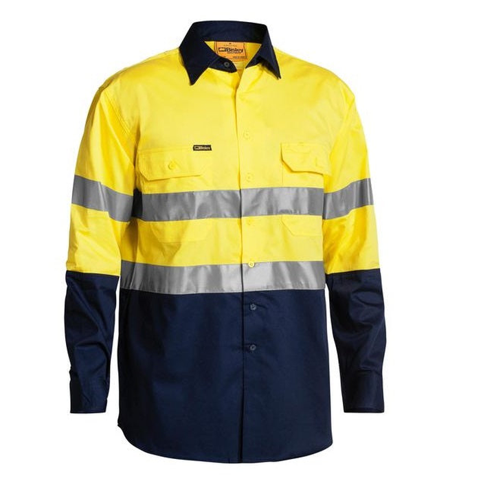 Yellow/navy, colour block, premium, Bisley BS6896 Mens Long Sleeve Taped Shirt, front view