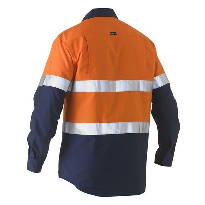 Bisley BS6996T Taped 2-Tone HiVs Recycled Drill Shirt, orange/navy, rear view