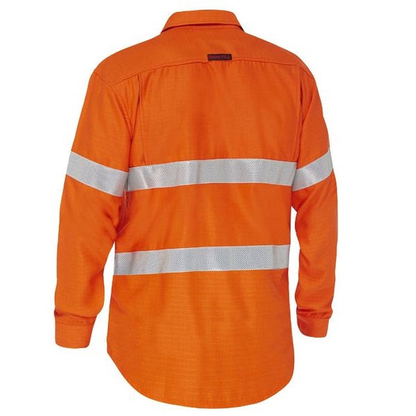 Bisley BS8339T Apex 160 Taped HiVis FR Ripstop Vented Shirt, orange, rear view