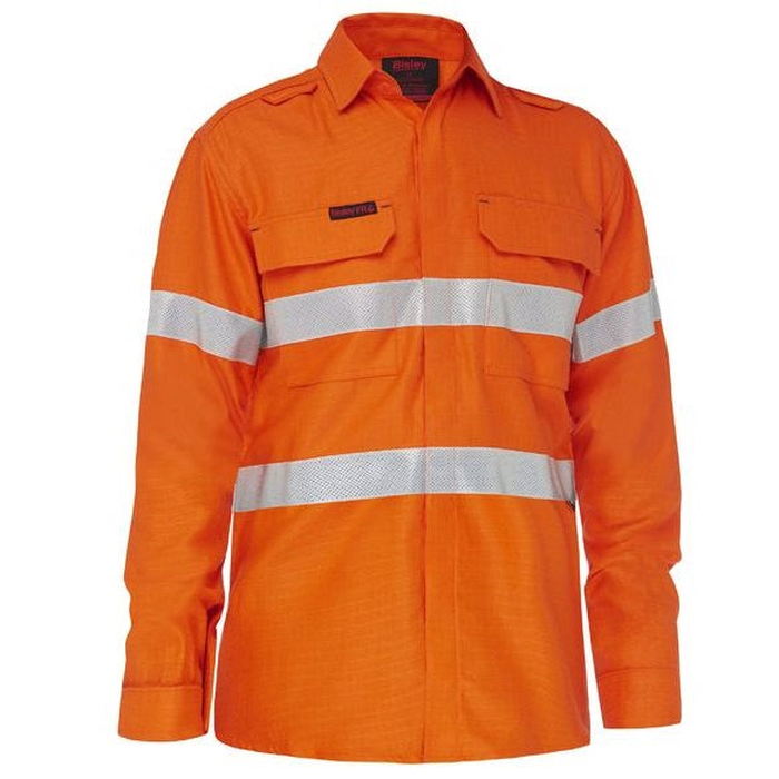 Flame resistant, double front pockets, Bisley BS8339T Apex 160 Taped HiVis FR Ripstop Vented Shirt, orange