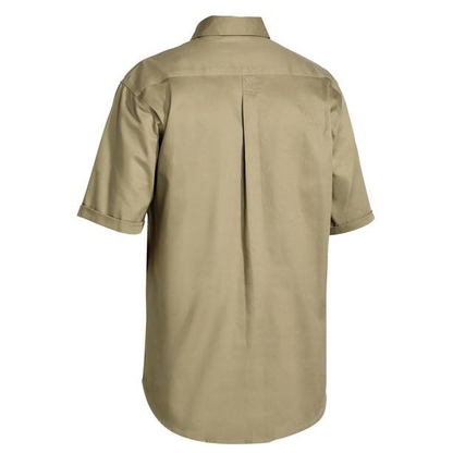 Bisley BSC1433 Closed Front Cotton Drill Short Sleeve Shirt, khaki, rear view