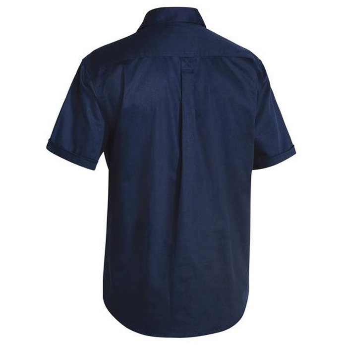 Bisley BSC1433 Closed Front Cotton Drill Short Sleeve Shirt, navy, rear view