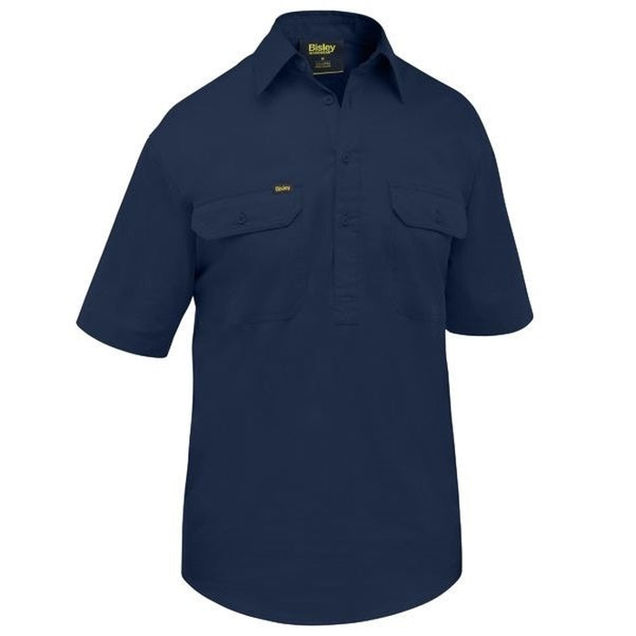Navy, antibacterial fabric, double front pockets, Bisley BSC1820 Closed Front Cool Lightweight Shirt, front view