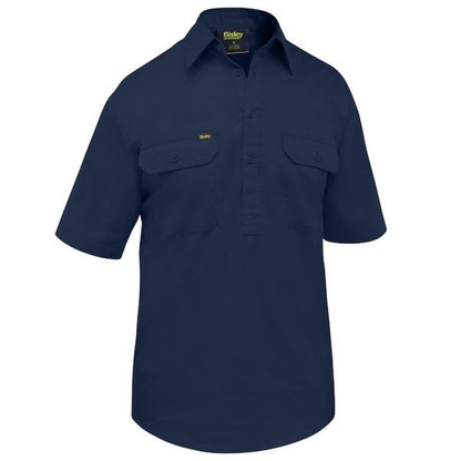 Navy, antibacterial fabric, double front pockets, Bisley BSC1820 Closed Front Cool Lightweight Shirt, front view