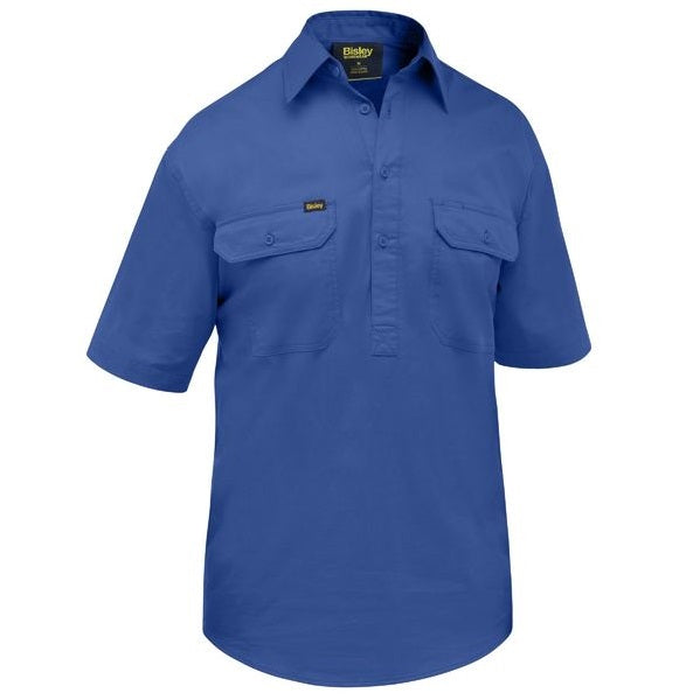 Royal blue, half button down placard, premium antibacterial fabric, Bisley BSC1820 Closed Front Cool Lightweight Shirt, front view
