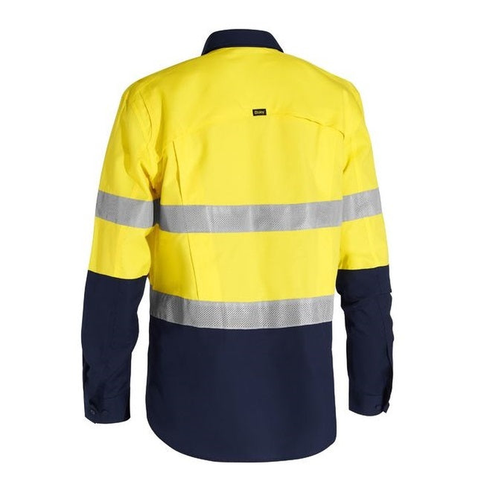 Bisley BSC6415T X Airflow™ Closed Front Taped Hi Vis Ripstop Shirt, yellow/navy, rear view