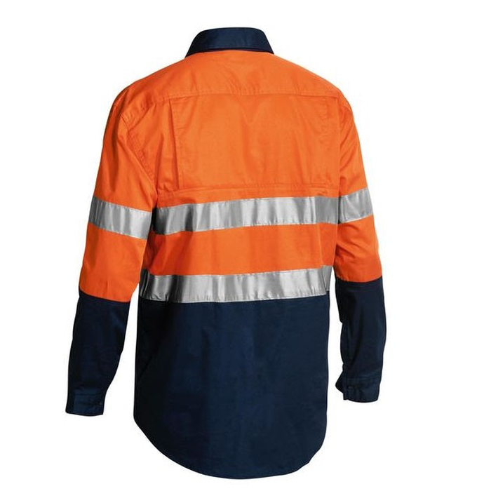 Bisley BSC6896 2-Tone HiVs Cool Lightweight Closed Front Long Sleeve Shirt 3M Tape, orange/navy rear view
