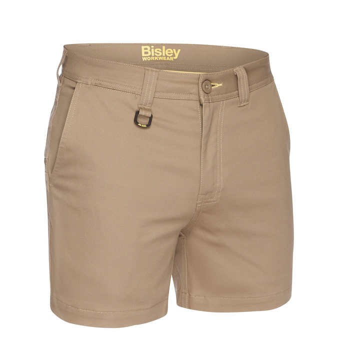 Khaki utlity Bisley BSH1008 Mens Stretch Cotton Short Shorts front view