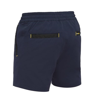 Bisley BSH1331 Flex and Move 4-Way Stretch Elastic Waist Short, navy blue with black detail on pockets, rear view