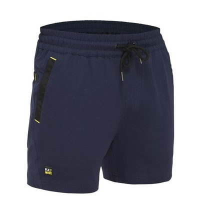Navy, drawstring, mens, Bisley BSH1331 Flex and Move 4-Way Stretch Elastic Waist Short, front view