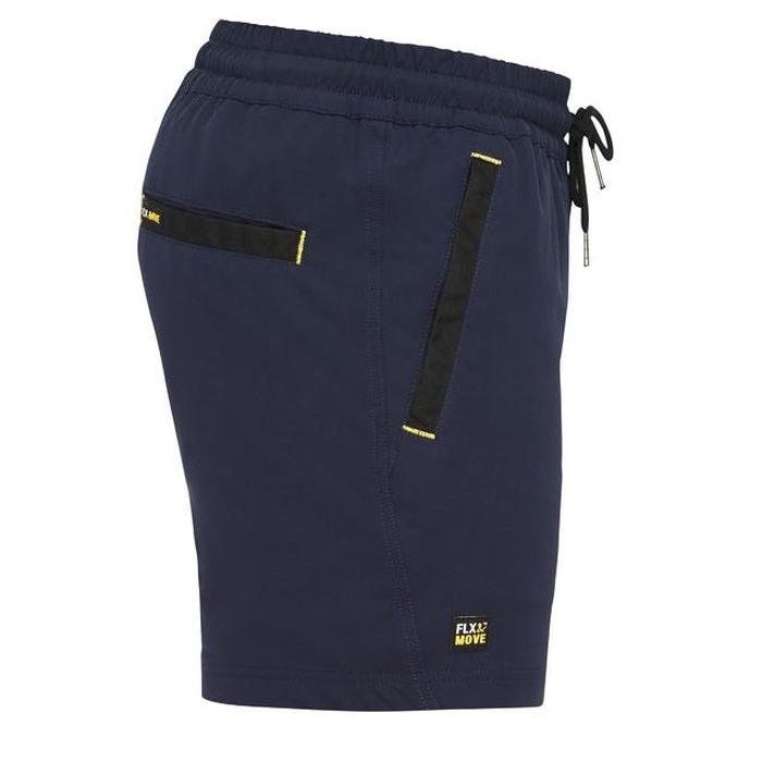 Navy blue, comfortable tradies, Bisley BSH1331 Flex and Move 4-Way Stretch Elastic Waist Short, side view
