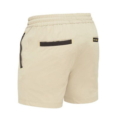 Stone coloured, rear view, Bisley BSH1331 Flex and Move 4-Way Stretch Elastic Waist Shorts