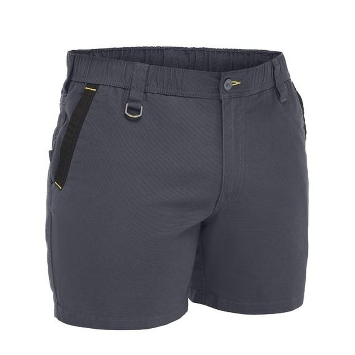 Charcoal grey coloured, side pockets, Bisley BSH1339 Flx & Move™ Elastic Waist Stretch Short Shorts, front view