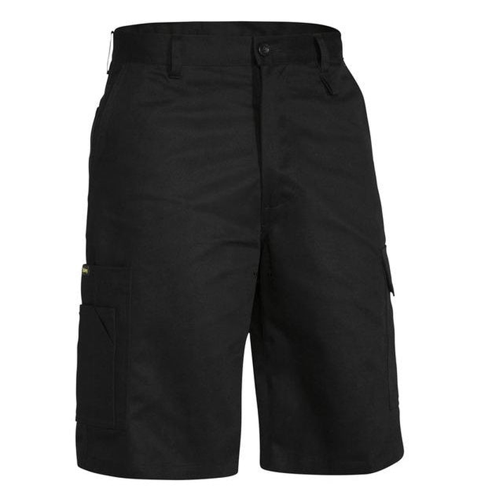 Classic black mens workwear cargo shorts, front view,Bisley BSH1999 Cool Lightweight Utility Shorts