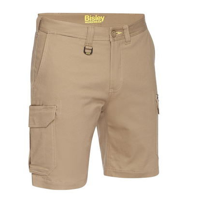 Classic khaki work cargos, Bisley BSHC1008 Mens Stretch Cotton Cargo Short, front view