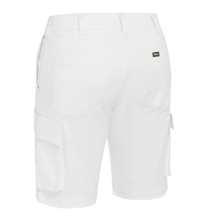 Bisley BSHC1008 Mens Stretch Cotton Cargo Short, rear view, white
