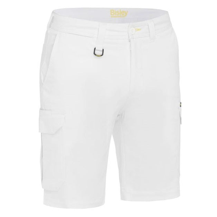 Bisley BSHC1008 Mens Stretch Cotton Cargo Shorts, White painters trade, front view