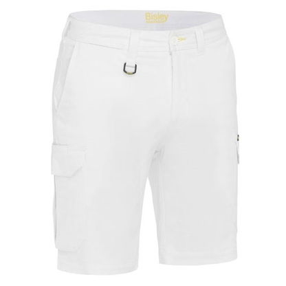 Bisley BSHC1008 Mens Stretch Cotton Cargo Shorts, White painters trade, front view