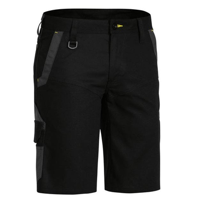 black, worksite, cargo shorts, comfortable movement, Bisley BSHC1130 Flex and Move Stretch Shorts, front view