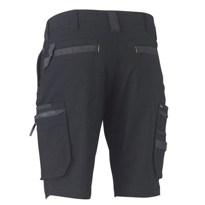 Black mens, Bisley BSHC1330 Flex and Move Stretch Utility Zip Cargo Shorts, rear view